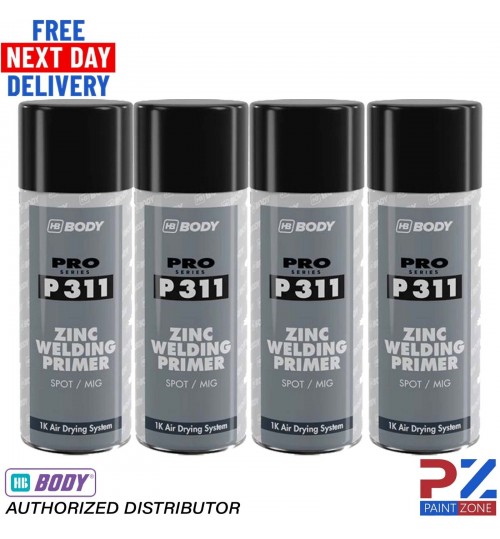 4 X HB BODY P311 ZINC WELD THROUGH PRIMER AEROSOL 400ML - BLACK